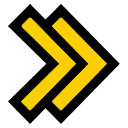 Doppelpfeilspitze nach rechts in gelb mit schwarzem Rand. - Umzugschecker