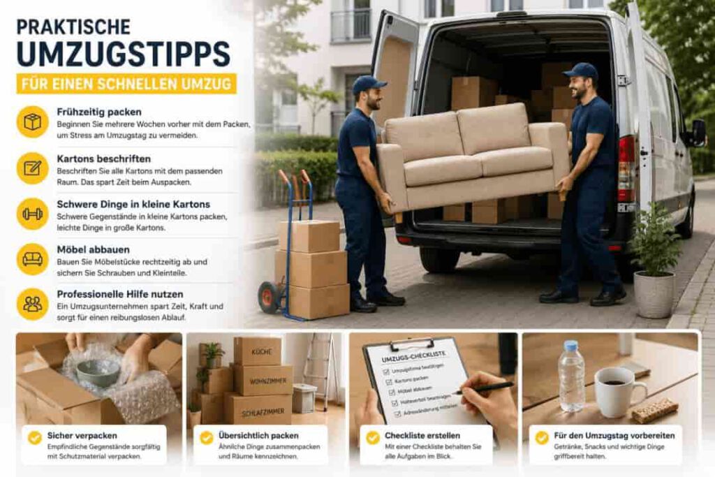 Professionelle Umzugshelfer beim Tragen und Verpacken von Möbeln für einen schnellen und stressfreien Umzug